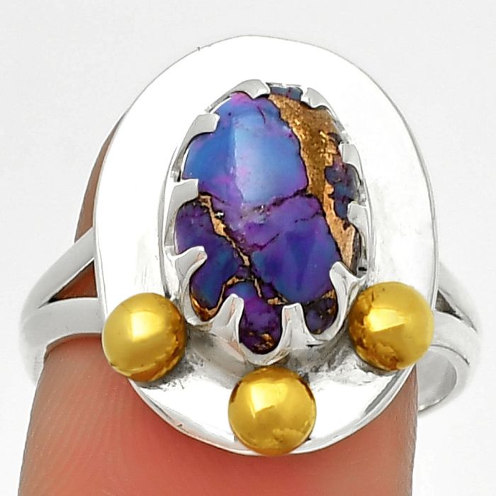 Two Tone - Copper Purple Turquoise Ring size-7.5 SDR189988 R-1503, 8x12 mm