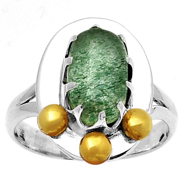 Two Tone - Natural Green Aventurine Ring size-8.5 SDR189996 R-1503, 7x12 mm