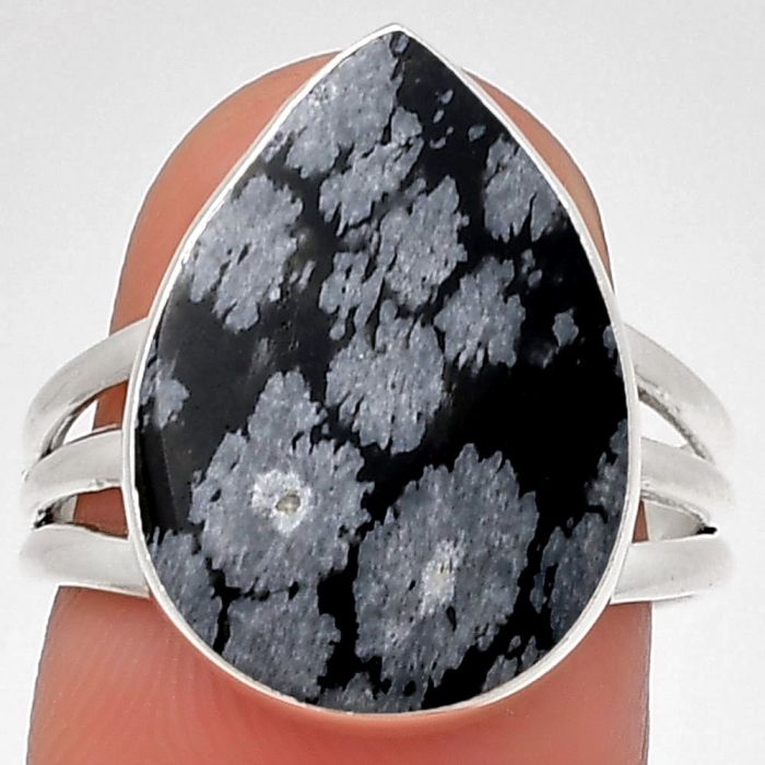 Natural Snow Flake Obsidian Ring size-7.5 SDR190347 R-1003, 13x18 mm