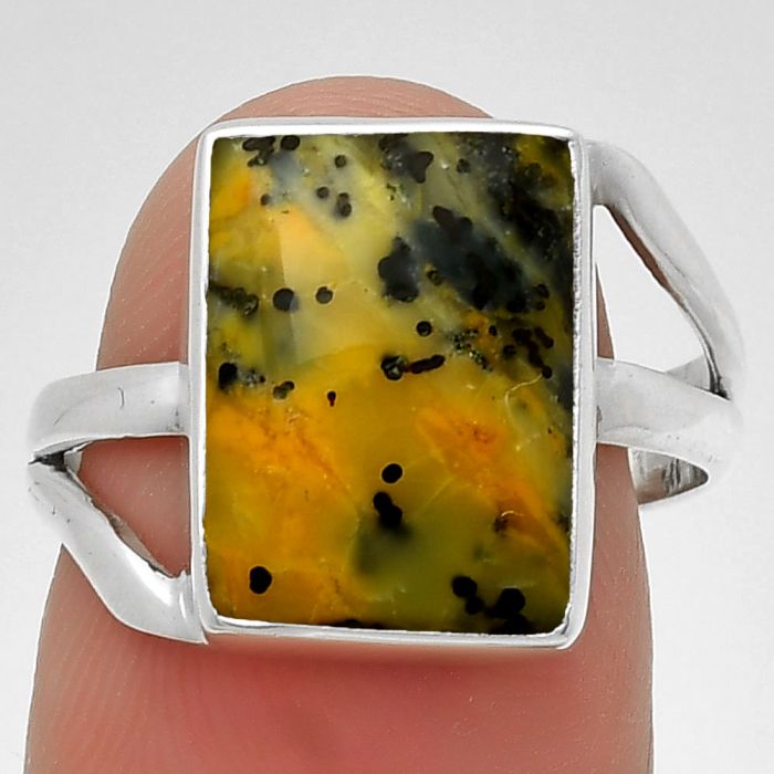 Natural Russian Honey Dendrite Opal Ring size-7.5 SDR190722 R-1389, 10x14 mm