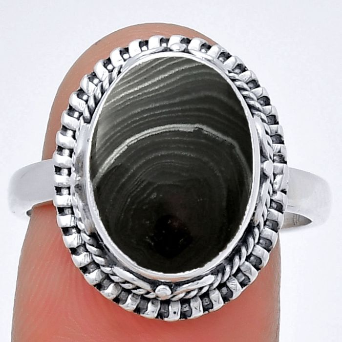 Crown Of Silver Psilomelane - Black Malachite Ring size-8.5 SDR190838 R-1279, 10x14 mm
