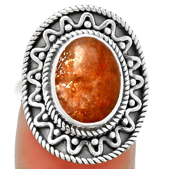Natural Sunstone - Namibia Ring size-7.5 SDR191220 R-1501, 9x12 mm