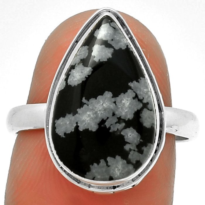 Natural Snow Flake Obsidian Ring size-7.5 SDR191440 R-1499, 10x17 mm
