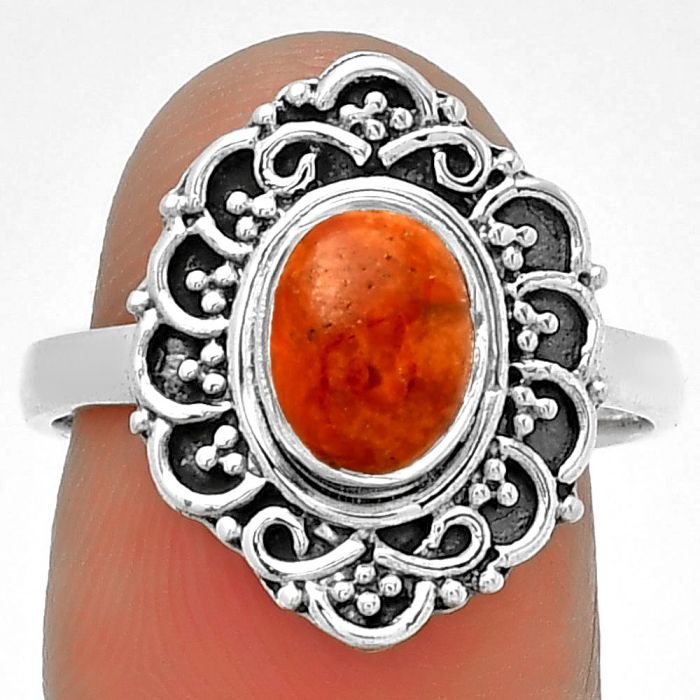 Natural Red Sponge Coral Ring size-8.5 SDR191744 R-1147, 6x8 mm