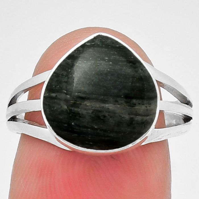 Natural Silver Leaf Obsidian Ring size-7.5 SDR191923 R-1003, 12x12 mm