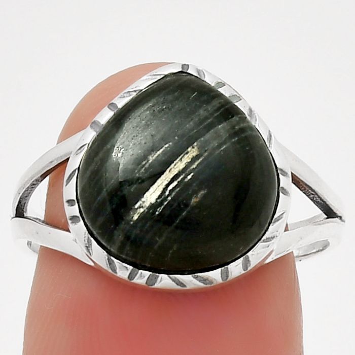Natural Silver Leaf Obsidian Ring size-8.5 SDR191985 R-1074, 12x12 mm