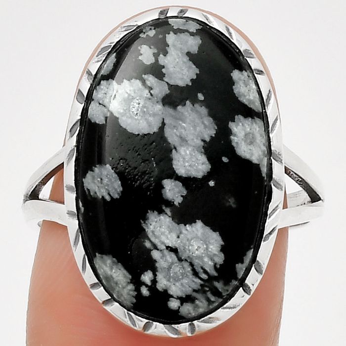 Natural Snow Flake Obsidian Ring size-8.5 SDR192032 R-1074, 13x20 mm