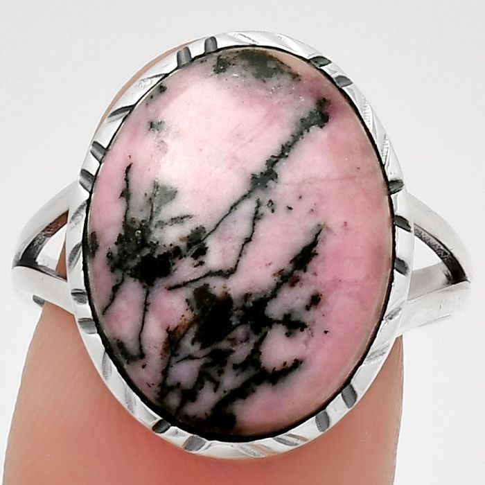 Natural Rhodonite Ring size-8.5 SDR192041 R-1074, 13x17 mm