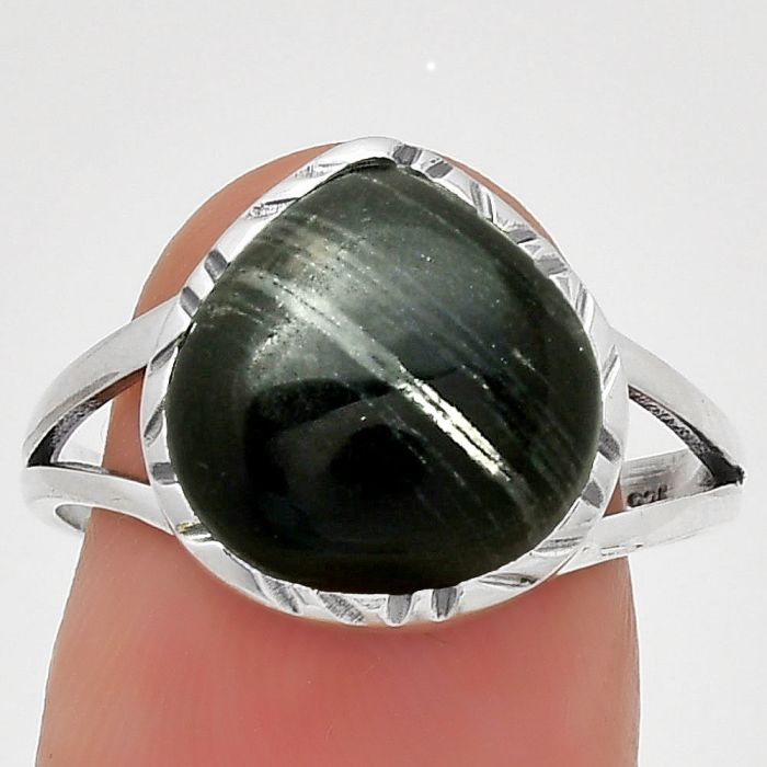 Natural Silver Leaf Obsidian Ring size-8.5 SDR192061 R-1074, 12x12 mm
