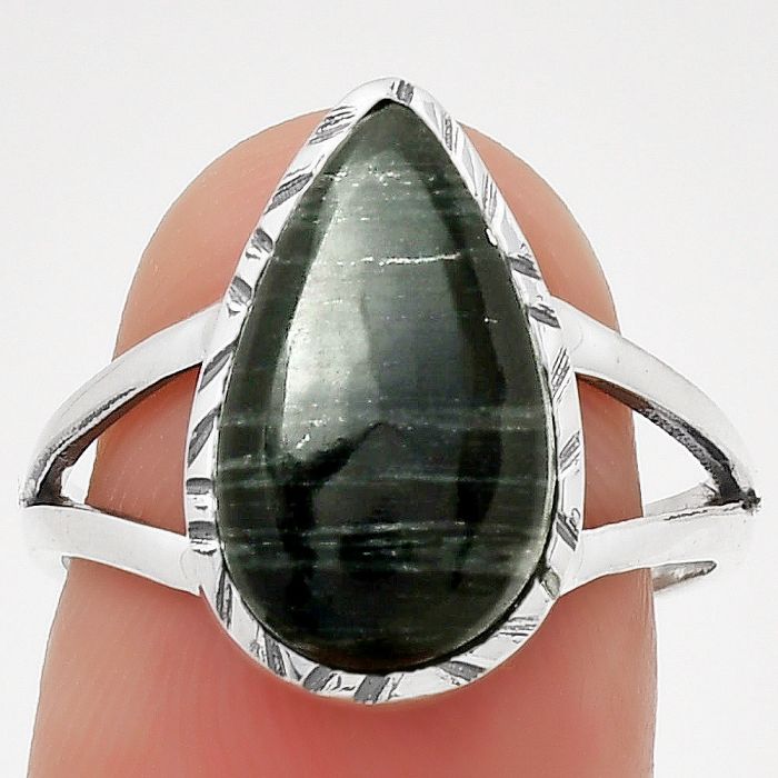 Natural Silver Leaf Obsidian Ring size-8 SDR192066 R-1074, 9x15 mm
