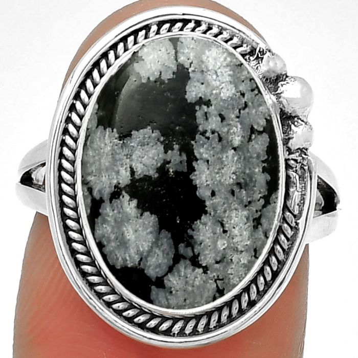 Natural Snow Flake Obsidian Ring size-7 SDR192232 R-1148, 11x16 mm