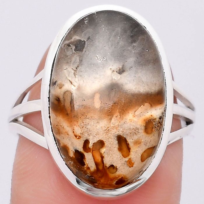 Natural Palm Root Fossil Agate Ring size-8.5 SDR193224 R-1006, 13x20 mm