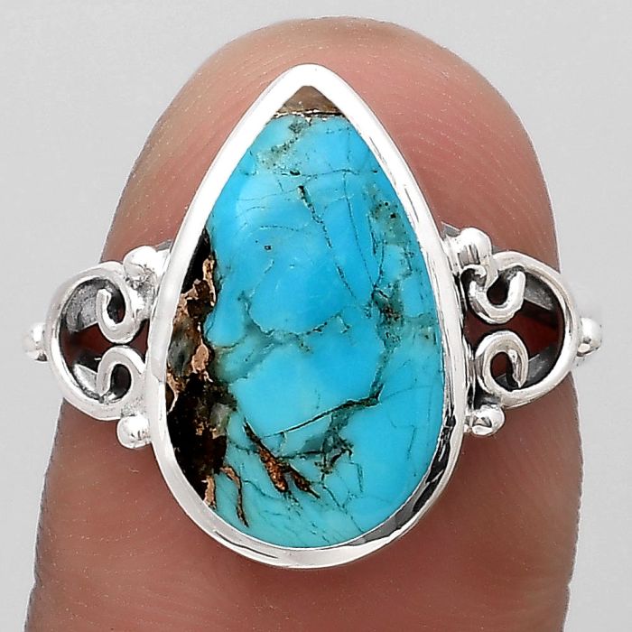 Shell In Black Blue Turquoise Ring size-7 SDR193779 R-1143, 9x15 mm