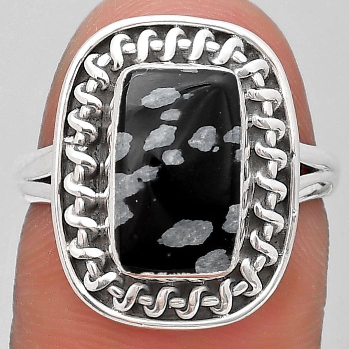 Natural Snow Flake Obsidian Ring size-7 SDR193982 R-1279, 8x12 mm