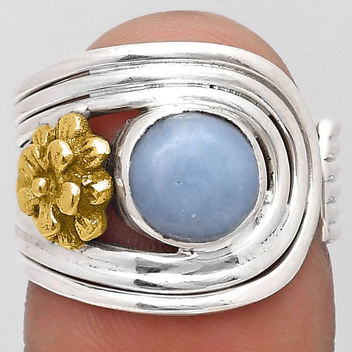 Two Tone Flower - Natural Angelite Ring size-7 SDR194023 R-1491, 7x7 mm