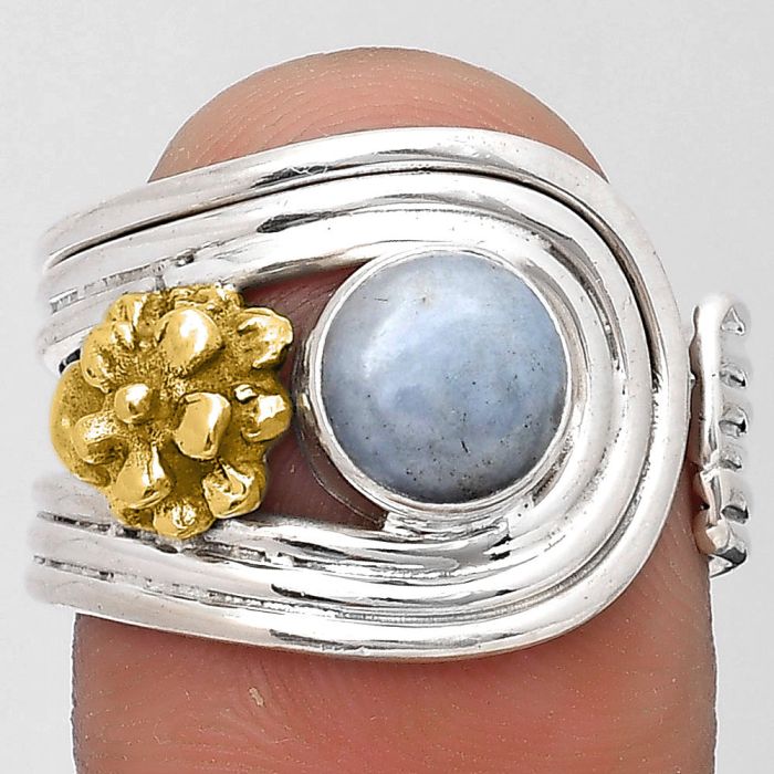 Two Tone Flower - Natural Angelite Ring size-8 SDR194025 R-1491, 7x7 mm