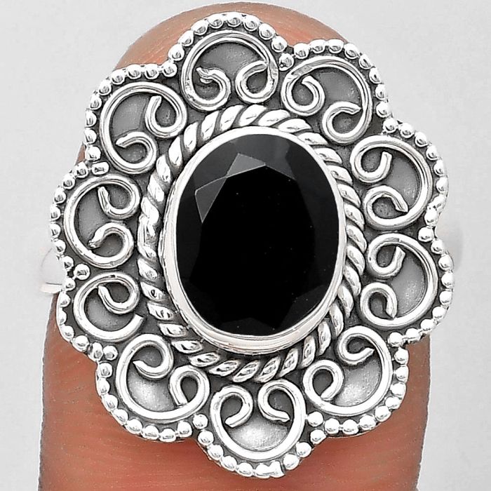 Filigree - Natural Black Onyx - Brazil Ring size-9 SDR194391 R-1337, 8x10 mm
