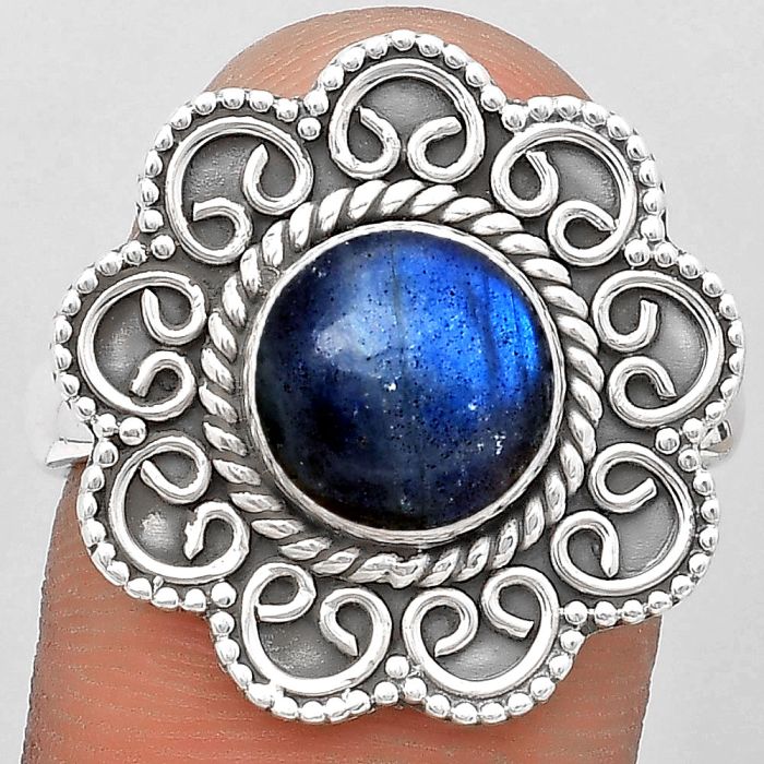Filigree - Natural Blue Labradorite Ring size-8.5 SDR194405 R-1337, 9x9 mm