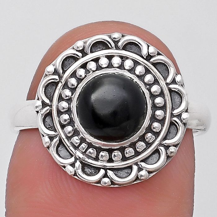 Natural Black Onyx - Brazil Ring size-7.5 SDR194492 R-1256, 7x7 mm