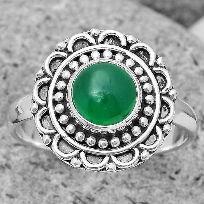 Natural Green Onyx Ring size-9.5 SDR194500 R-1256, 7x7 mm