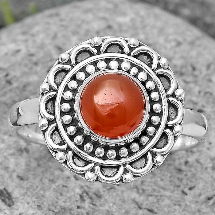 Natural Carnelian Ring size-9.5 SDR194509 R-1256, 7x7 mm