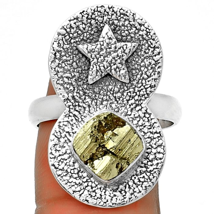 Star - Natural Peruvian Golden Pyrite Ring size-9 SDR194828 R-1290, 8x8 mm
