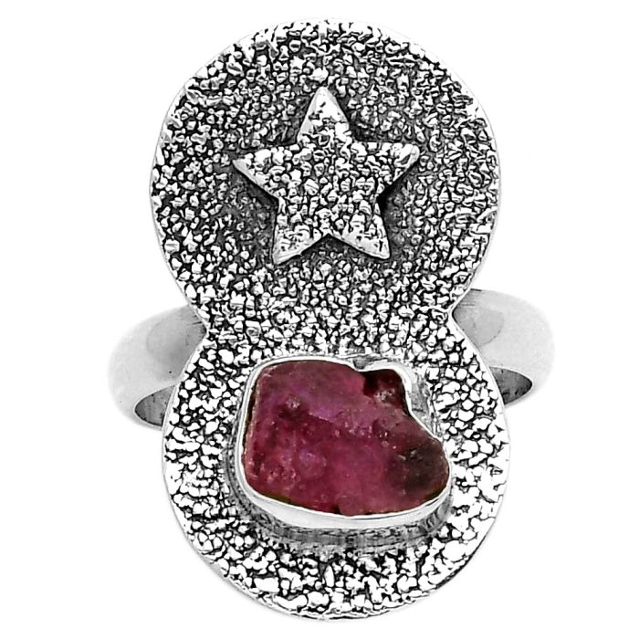 Star - Natural Pink Tourmaline Rough Ring size-8 SDR194829 R-1290, 7x9 mm