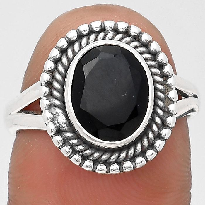 Natural Black Onyx - Brazil Ring size-7.5 SDR196725 R-1447, 8x10 mm