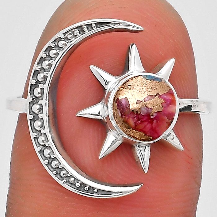 Adjustable Star Moon - Kingman Pink Dahlia Turquoise Ring size-7.5 SDR197756 R-1015, 6x6 mm