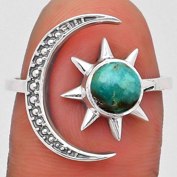 Adjustable Star Moon - Azurite Chrysocolla Ring size-8 SDR197778 R-1015, 6x6 mm