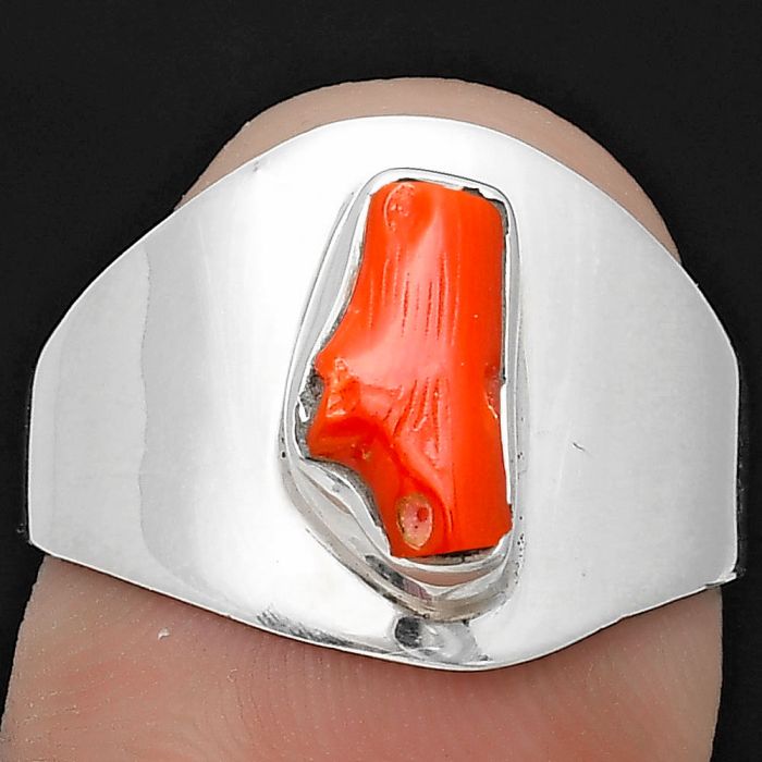 Natural Coral Stick Ring size-8 SDR199896 R-1271, 5x10 mm