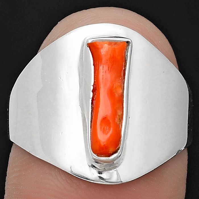 Natural Coral Stick Ring size-8 SDR199912 R-1271, 4x12 mm