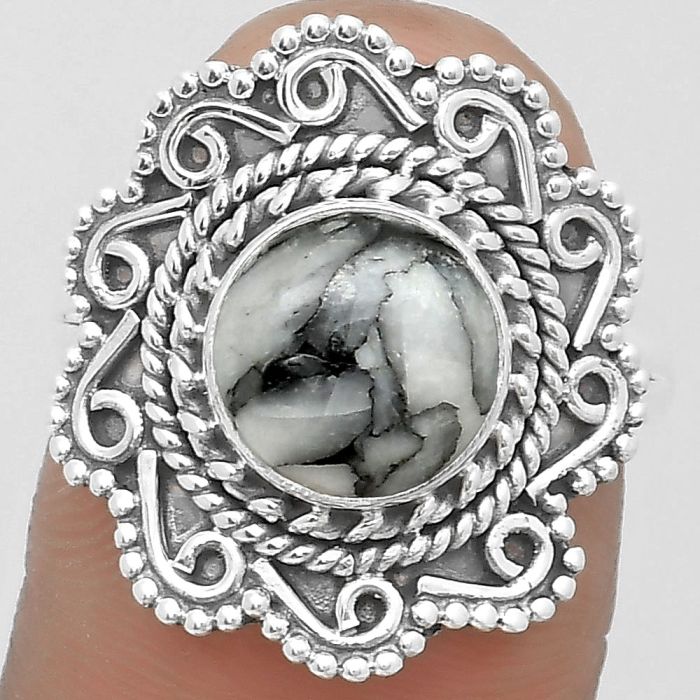 Natural Pinolith Stone Ring size-8 SDR200133 R-1322, 9x9 mm