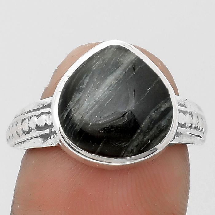 Natural Silver Leaf Obsidian Ring size-7 SDR200525 R-1163, 12x12 mm