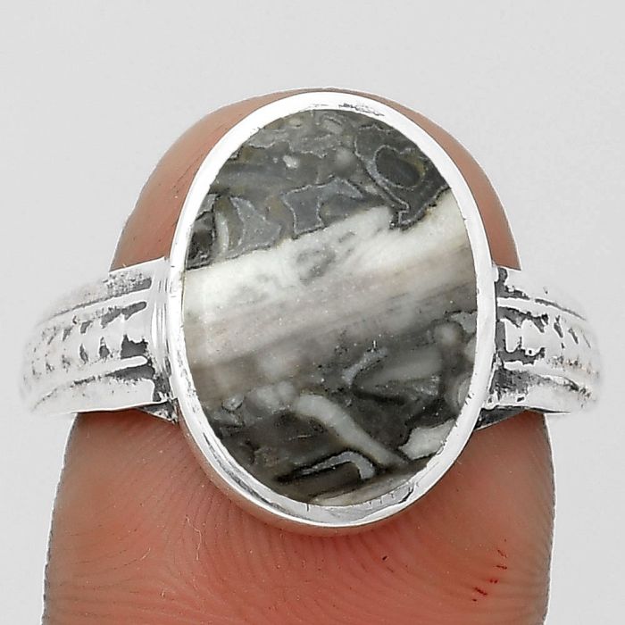 Natural Mexican Cabbing Fossil Ring size-7 SDR200533 R-1163, 11x15 mm