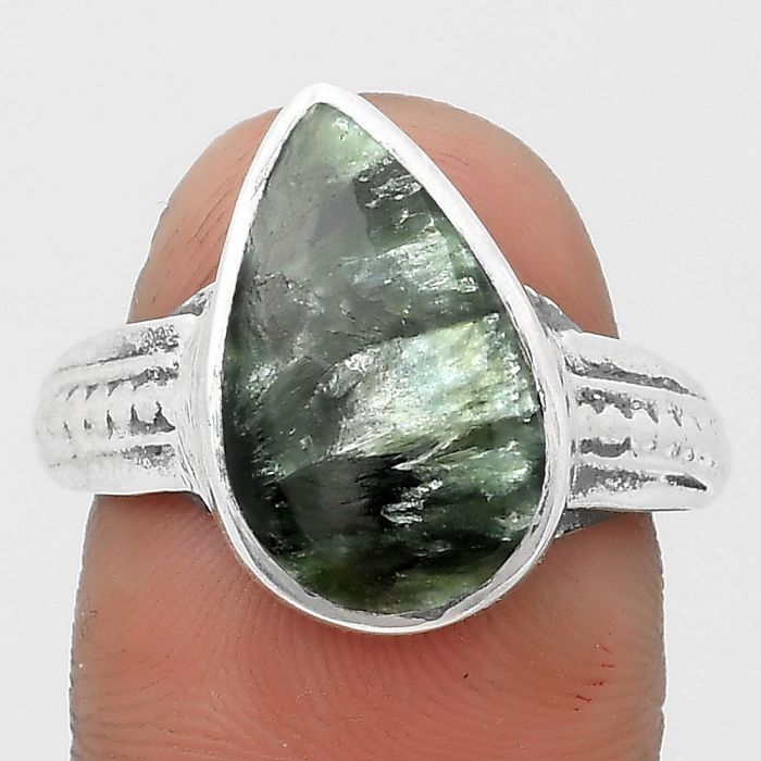 Natural Russian Seraphinite Ring size-7 SDR200611 R-1163, 10x16 mm