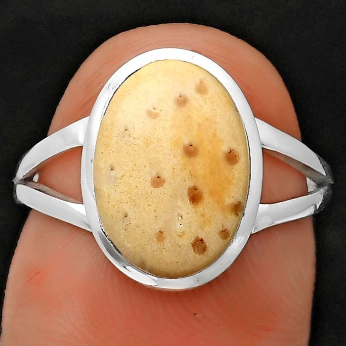 Natural Palm Root Fossil Agate Ring size-7 SDR200722 R-1005, 9x13 mm