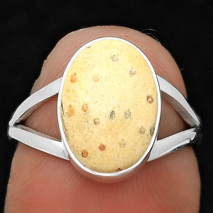 Natural Palm Root Fossil Agate Ring size-6 SDR201090 R-1002, 9x13 mm