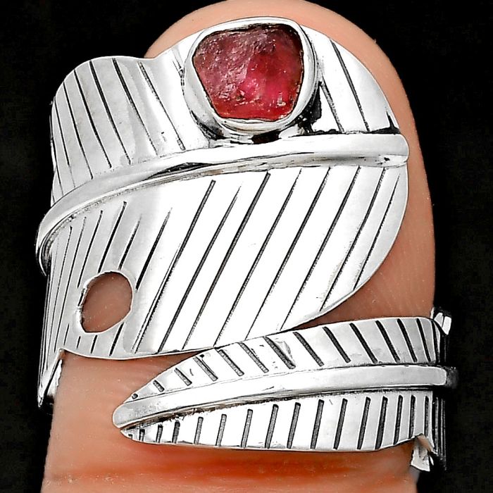 Adjustable Feather - Pink Tourmaline Rough Ring size-9.5 SDR201265 R-1473, 5x5 mm