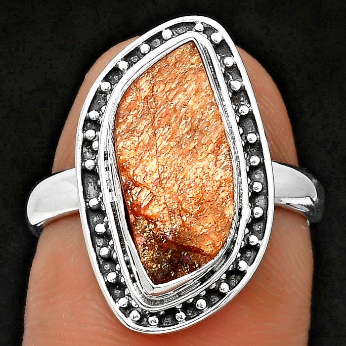Natural Sunstone Rough Ring size-7 SDR201477 R-1469, 7x16 mm