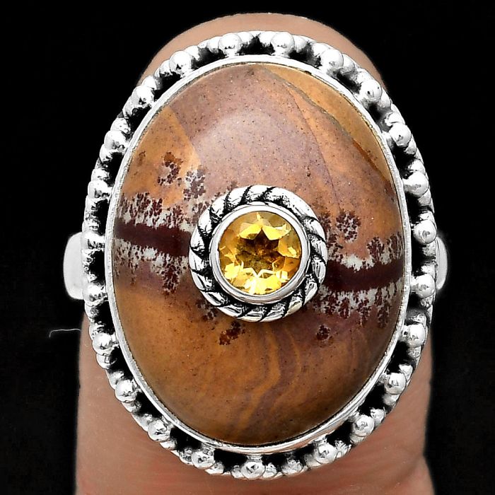 Natural Sonora Dendritic & Citrine Ring size-8.5 SDR202515 R-1463, 15x20 mm