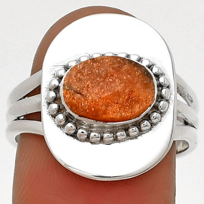Natural Sunstone Rough Ring size-8 SDR202812 R-1458, 6x9 mm