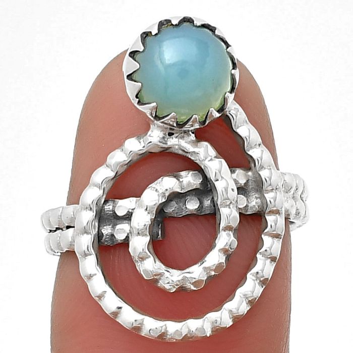 Spiral - Natural Aqua Chalcedony Ring size-6.5 SDR203468 R-1456, 7x7 mm