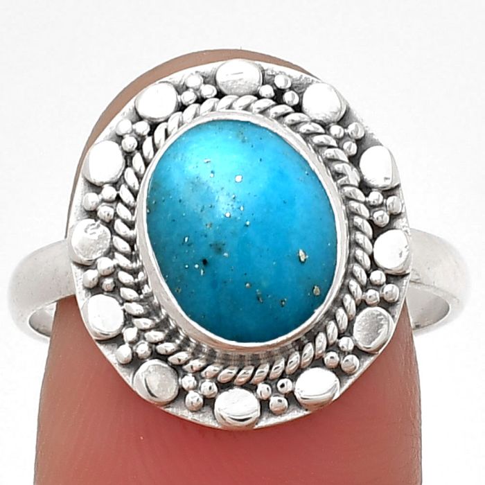 Kingman Turquoise With Pyrite 925 Sterling Silver Ring s.9 Jewelry R-1399, 8x10 mm