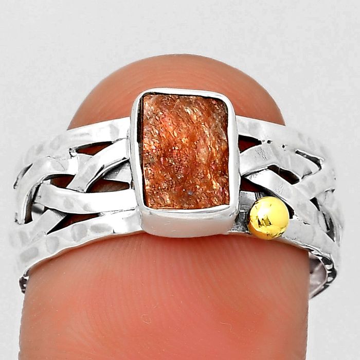 Natural Sunstone Rough Ring size-9 SDR204012 R-1476, 6x8 mm
