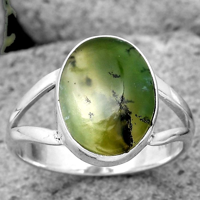Dendritic Chrysoprase - Africa 925 Sterling Silver Ring s.8 Jewelry SDR204164 R-1002, 10x13 mm