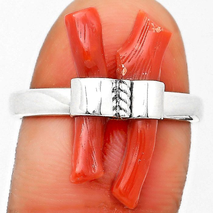 Natural Coral Stick Ring size-8.5 SDR204172 R-1611, 5x21 mm