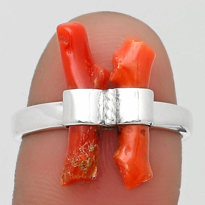 Natural Coral Stick Ring size-8 SDR204173 R-1611, 4x18 mm