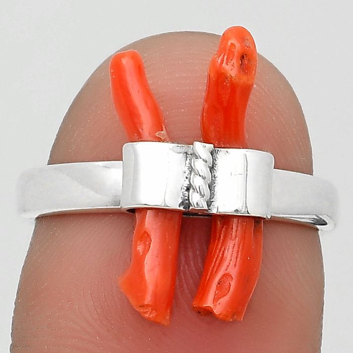 Natural Coral Stick Ring size-7 SDR204174 R-1611, 3x17 mm