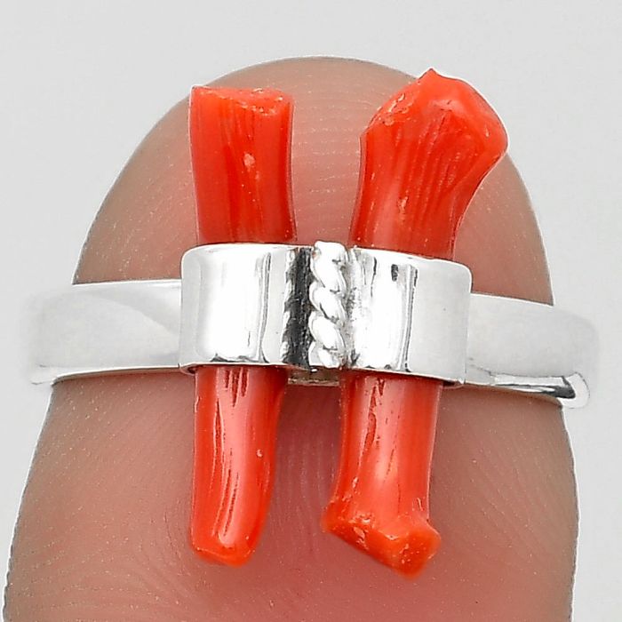 Natural Coral Stick Ring size-6.5 SDR204175 R-1611, 4x17 mm